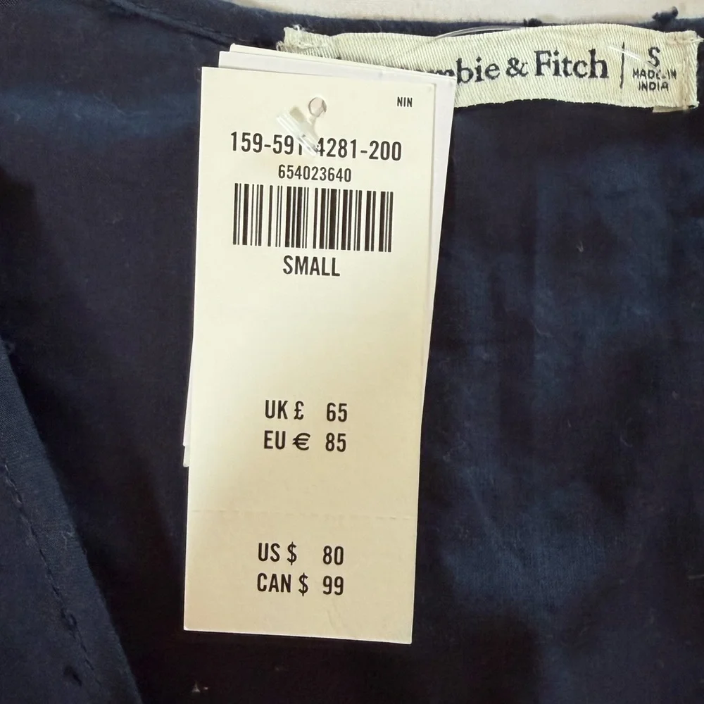 Abercrombie & Fitch Navy V-Neck Swiss Dot Dress NWT - Picture 2 of 3